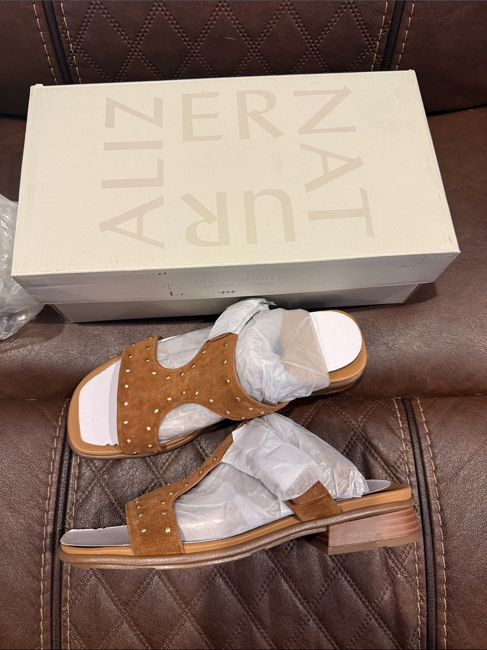 Aliza Natz Suede Studded Slide Sandals - Brownsize 8